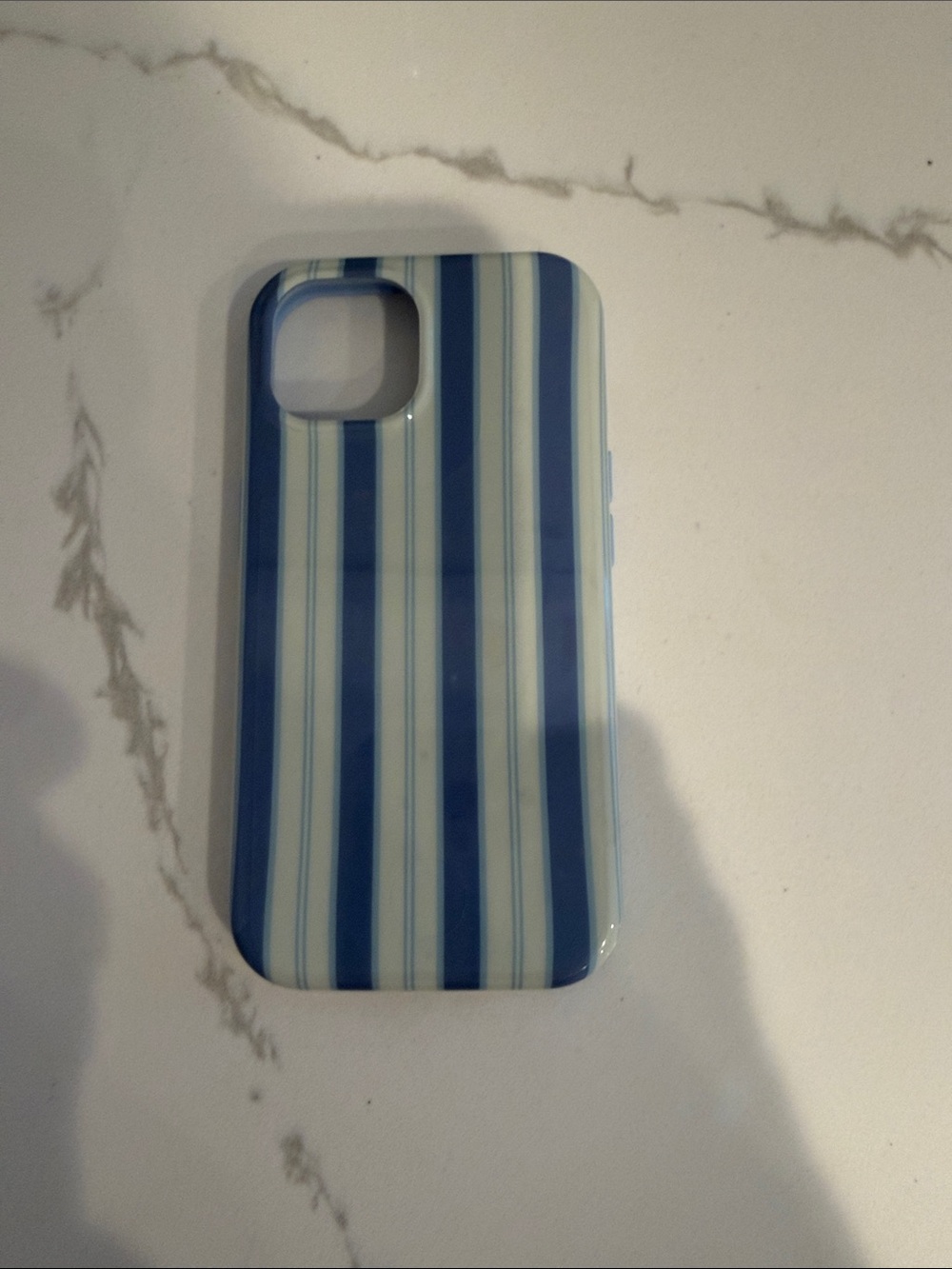 Iphone 15 Striped Blue Protective Phone Case - Light & Navy Blue